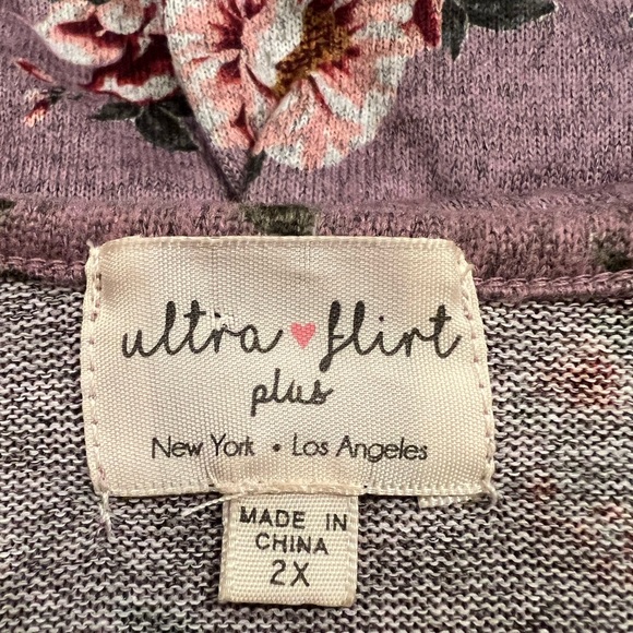Ultra Flirt Plus Heather Light Purple Floral Print Knit Dress - Picture 2 of 16
